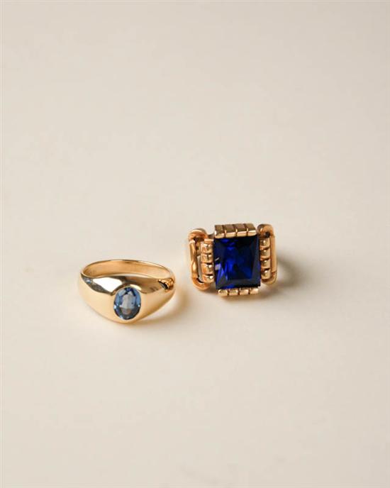 Appraisal: Two Gold and Stone Rings a K marked yellow gold