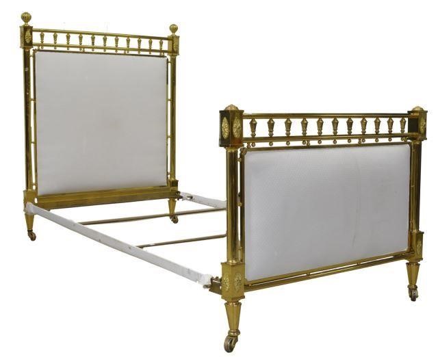 Appraisal: Italian gilt metal bed th c having quilted fabric headboard