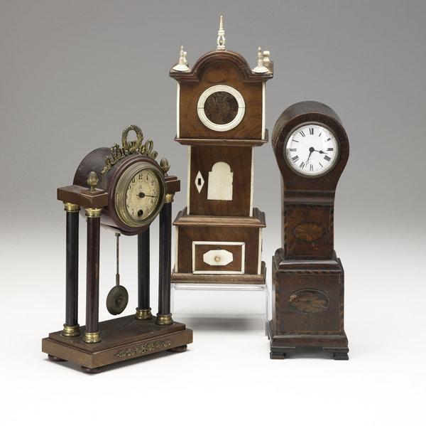 Appraisal: ENGLISH CLOCKS Three pieces ivory decorated watch hutch together with