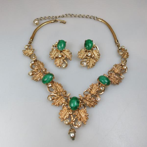 Appraisal: Hob Gold Tone Metal Necklace And Clip Earrings set with