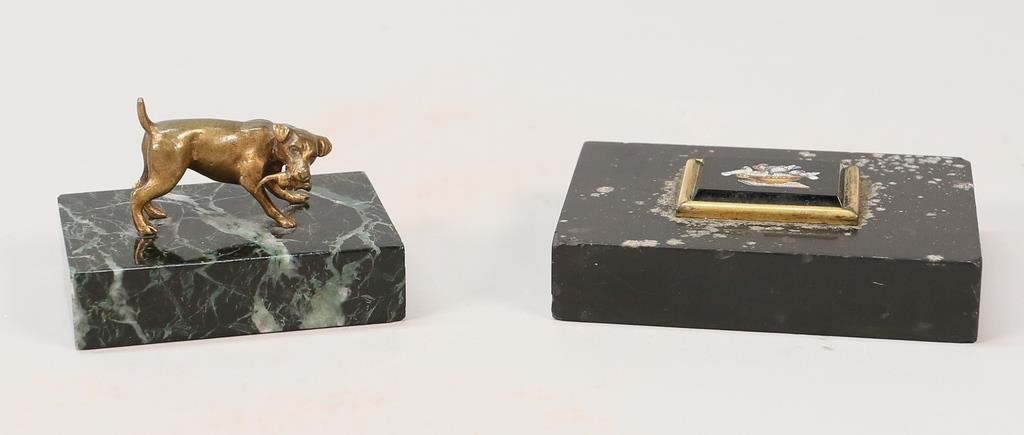 Appraisal: PAPERWEIGHTS BRONZE MICROMOSAIC paperweights Bronze dog on marble base unsigned