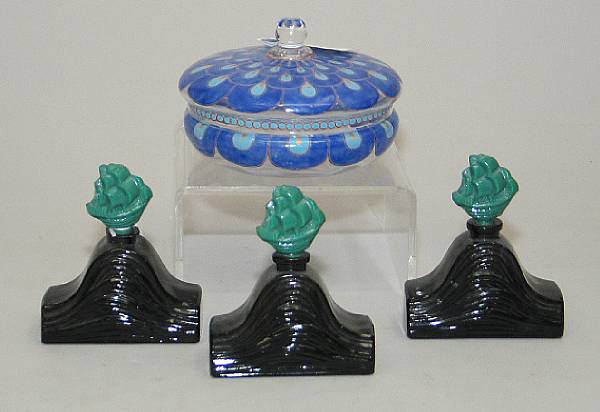 Appraisal: A group of four Art Deco glass dresser articles circa