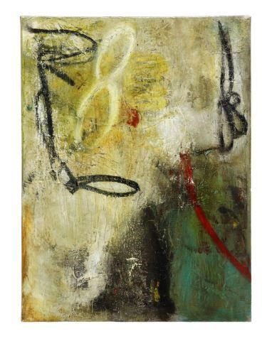 Appraisal: Unframed mixed media painting on stretched canvas Pieces signed verso