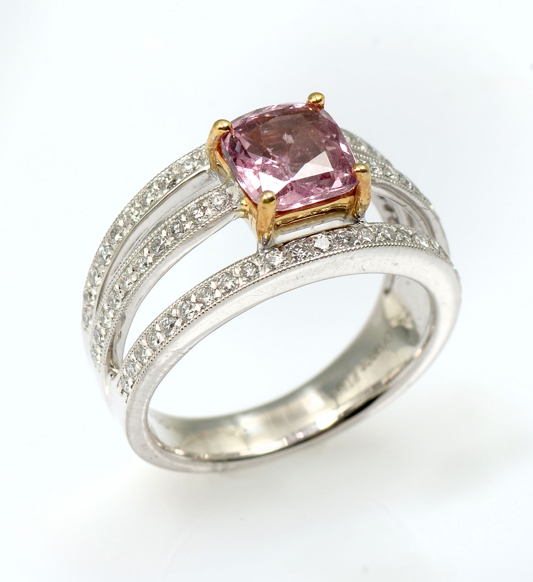 Appraisal: PLATINUM PINK SAPPHIRE DIAMOND RING CT square cushion pink cut