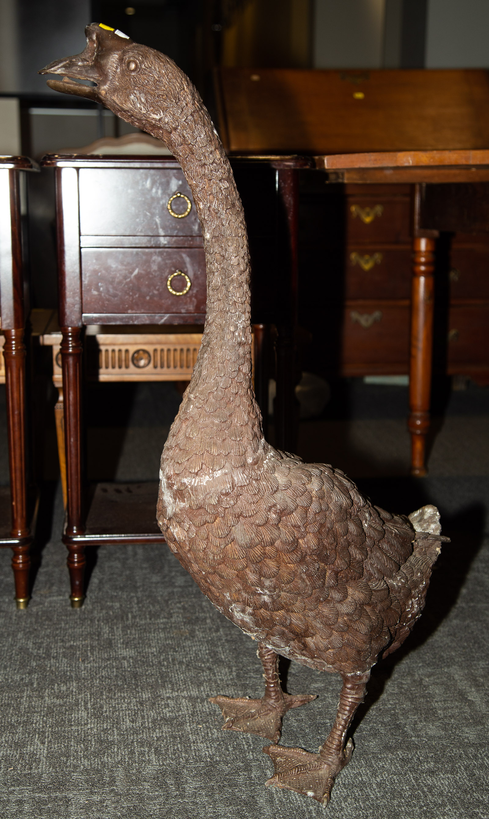 Appraisal: LARGE BRONZE GOOSE FIGURE Modern in H