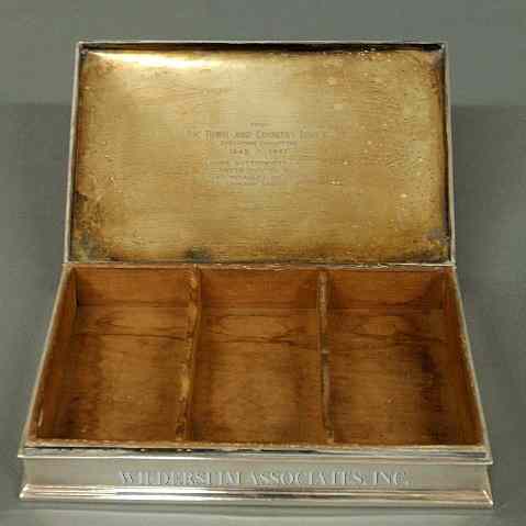 Appraisal: Sterling silver presentation box with divided wood interior the lid