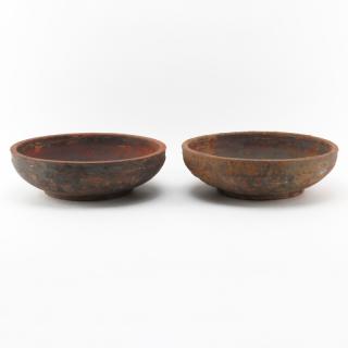 Appraisal: Pair of Chinese Polychrome Terracotta Bowls Possibly Han Dynasty BC-