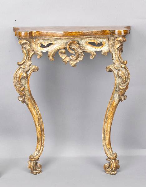 Appraisal: An Italian Rococo polychrome and giltwood console table mid th