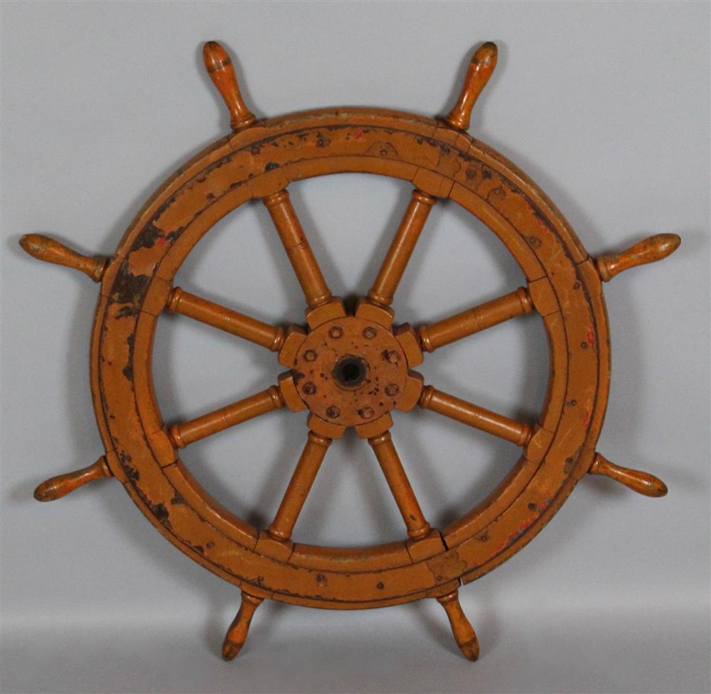 Appraisal: VINTAGE PAINTED WOOD SHIP'S WHEEL heavy wood construction with original