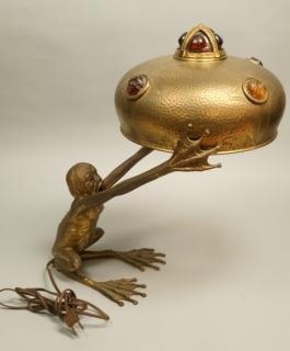 Appraisal: Austrian Bronze Jeweled Figural Table Lamp Anthr Austrian Bronze Jeweled