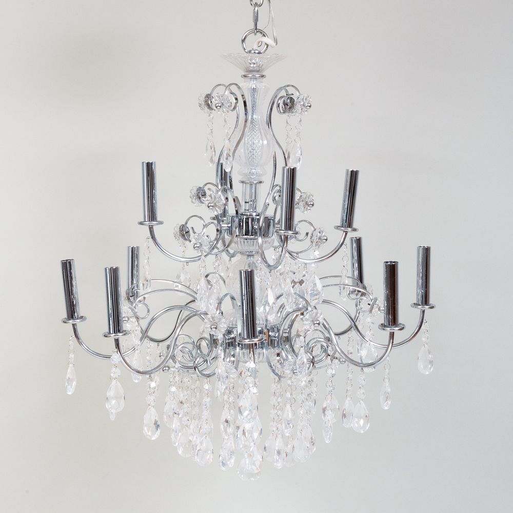 Appraisal: Modern Silver Metal and Cut Glass Twelve-Light Chandelier x in