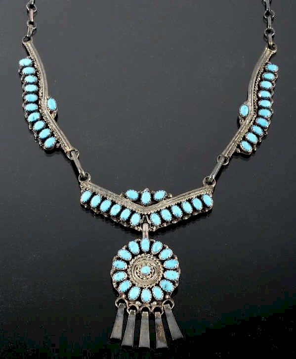 Appraisal: Signed Navajo Silver Petit Point Pendant Necklace Included in this