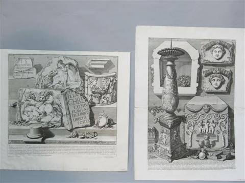 Appraisal: GIOVANNI PIRANESI ITALIAN - TWO ETCHINGS WITH ANTIQUE CARVED MARBLES