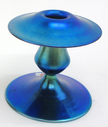 Appraisal: STEUBEN AURENE PEACOCK BLUE CANDLE HOLDER The in diameter base