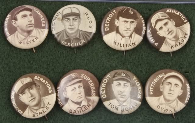 Appraisal: Grouping of eight Sweet Caporal P- Baseball Pins Pins include