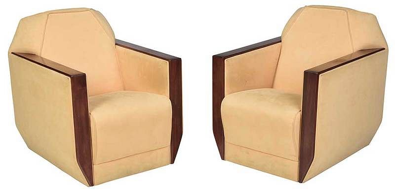 Appraisal: Pair Art Deco Style Upholstered Chairs late th century each