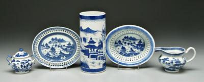 Appraisal: Five pieces Chinese Canton porcelain coastal village scenes cylindrical vase