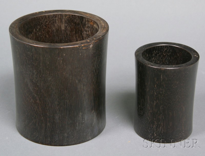 Appraisal: Two Brush Pots cylindrical form dark stained wood ht in