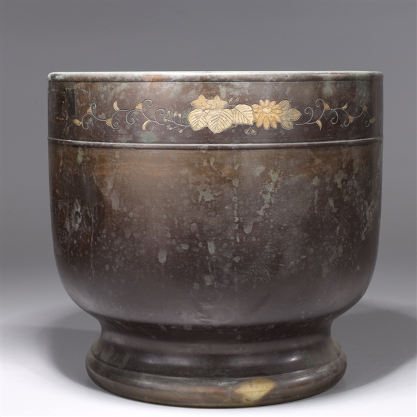 Appraisal: Antique Japanese bronze planter with inlaided mixed metal to exterior