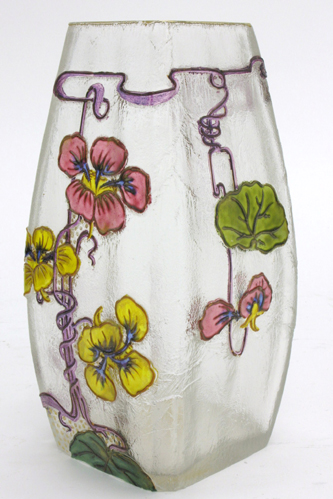 Appraisal: FRENCH MONT JOYE CAMEO GLASS VASE curved and tapered rectangular