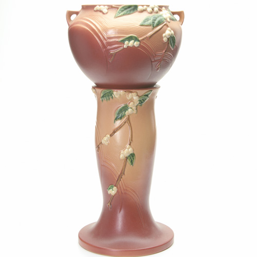 Appraisal: ROSEVILLE Pink Snowberry jardiniere IJ- and pedestal IP- set Minute