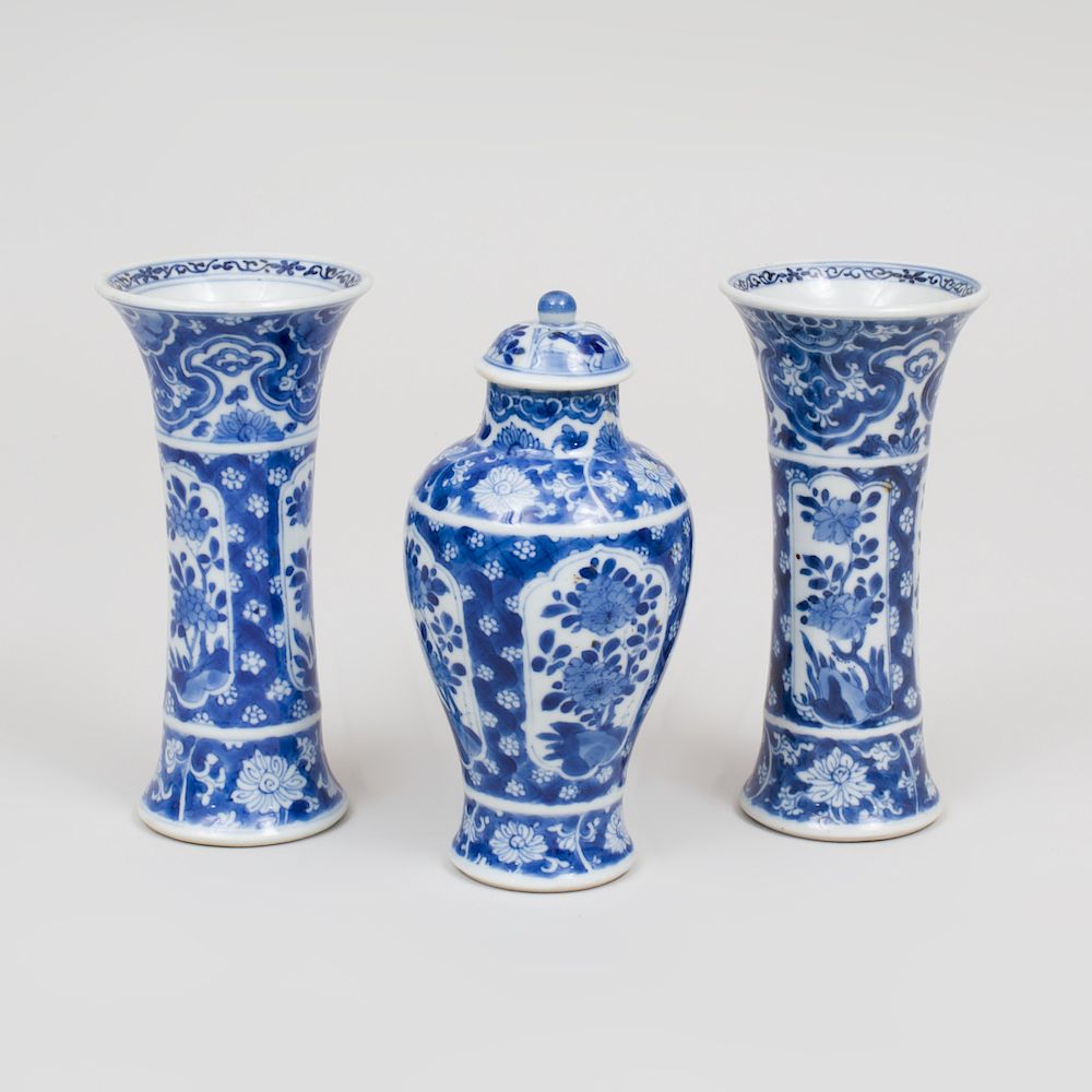 Appraisal: Chinese Blue and White Porcelain Three Piece Garniture Comprising A