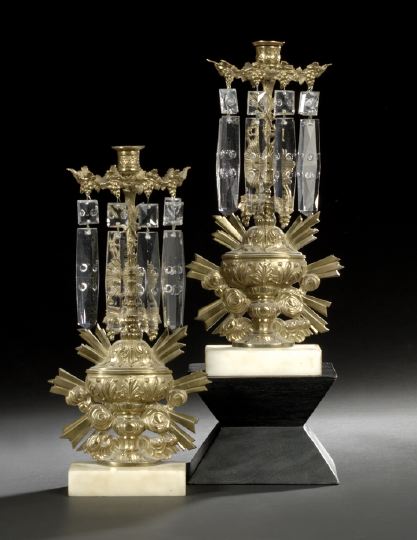 Appraisal: Pair of American Gilt-Lacquered Brass Marble and Cut Glass Chalice