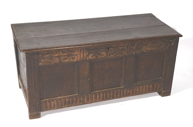 Appraisal: A LATE TH CENTURY OAK COFFER with three panel front