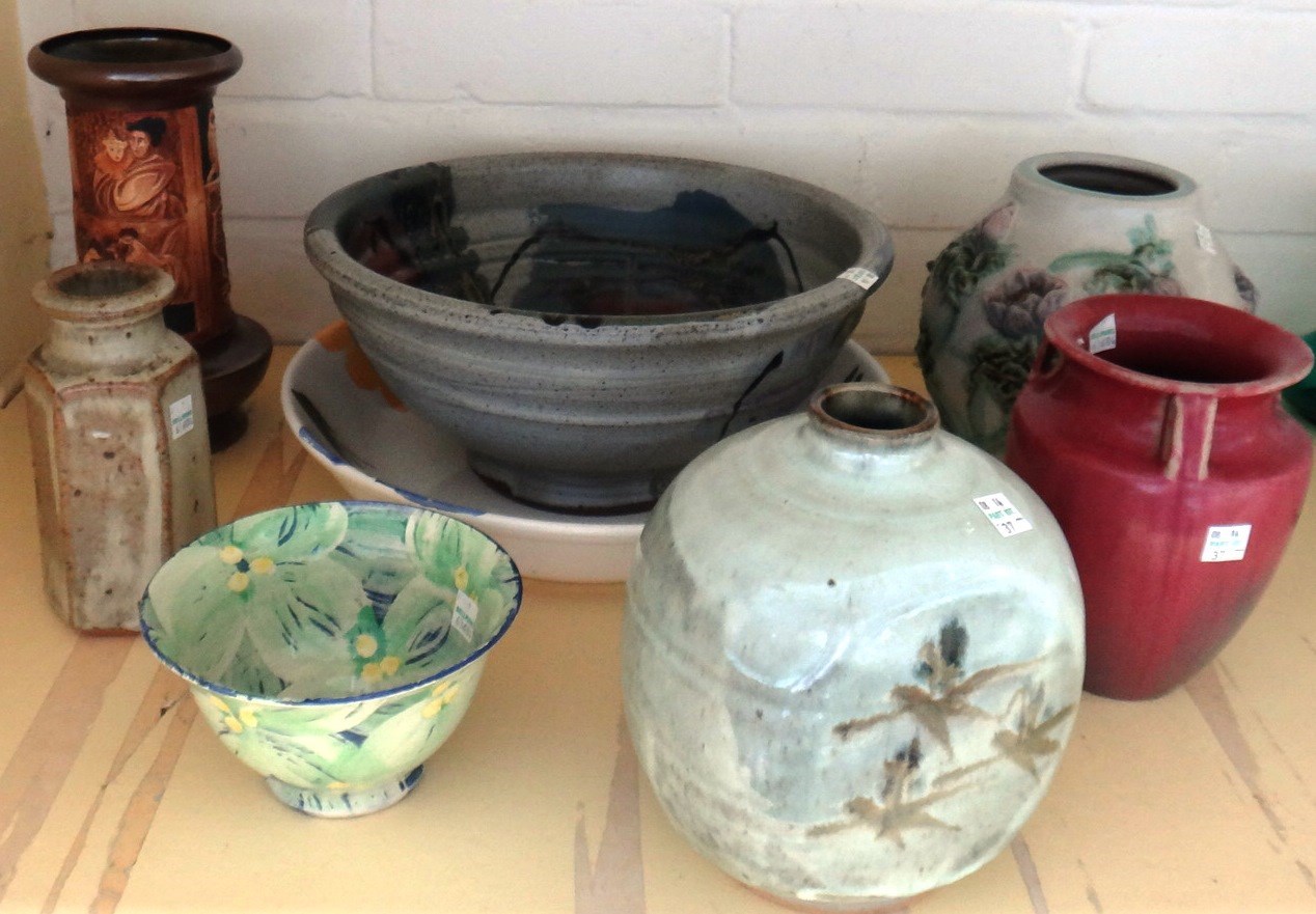 Appraisal: A quantity of studio pottery including a 's tall vase