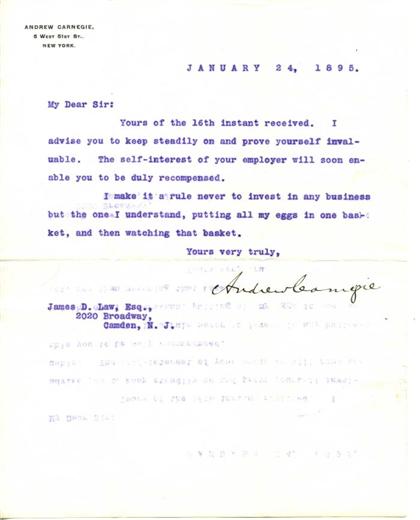 Appraisal: piece Typed Letter Signed Carnegie Andrew New York January p