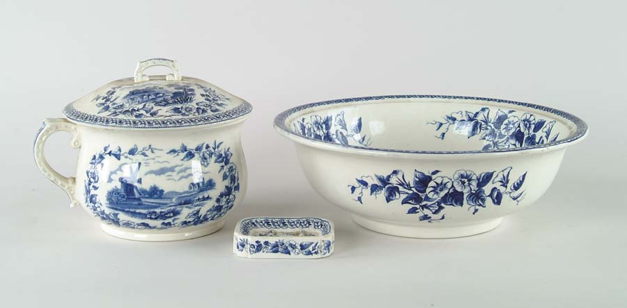 Appraisal: SIX PIECE PARTIAL WASH BOWL SET Blue and white having