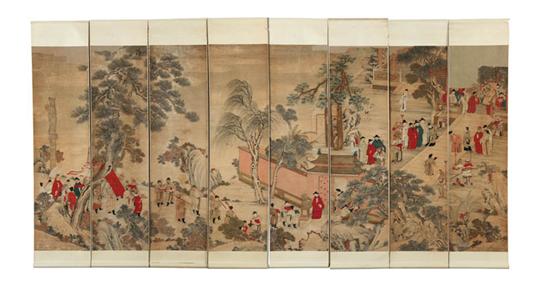 Appraisal: SET OF EIGHT SCROLLS China th- th century gouache on