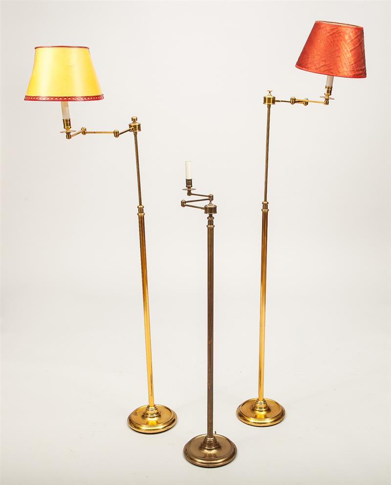 Appraisal: Three Brass Floor Lamps With hinged arms in Property from