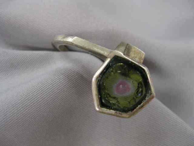 Appraisal: Watermelon Tourmaline Sterling Ringby Winfred Clark Shaw exhibited circa