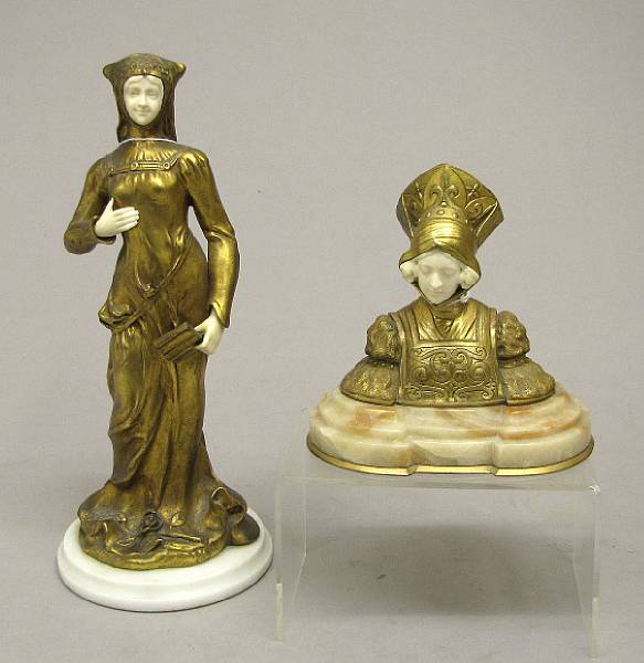 Appraisal: Two French gilt bronze and ivory figures of Renaissance women