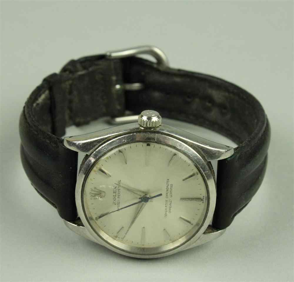 Appraisal: GENTLEMAN'S STAINLESS STEEL ROLEX WATCH WITH LEATHER BAND with original