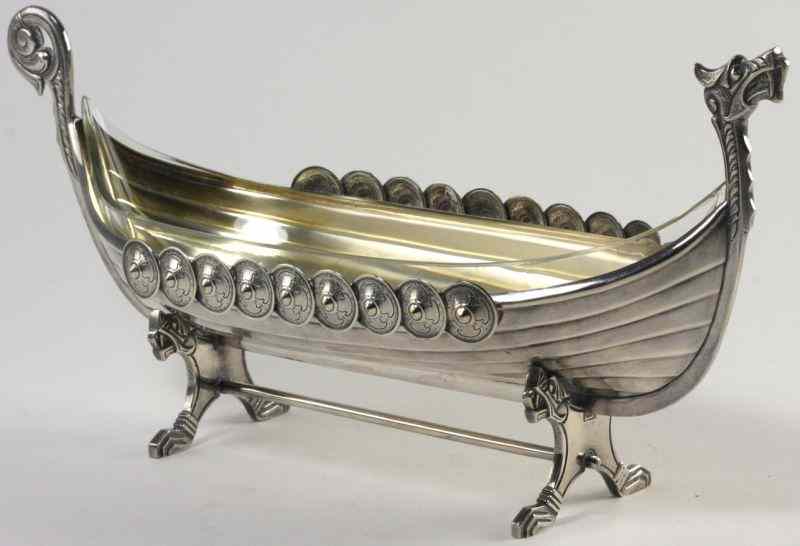 Appraisal: Viking Ship Silver Plate Serving Bowlmarked ''Victoria '' oval form