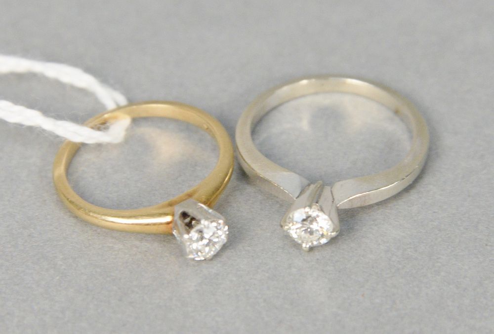 Appraisal: Two karat yellow gold and diamond engagement rings each set