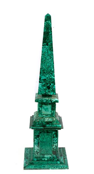 Appraisal: A Malachite obelisk on base height in width in depth