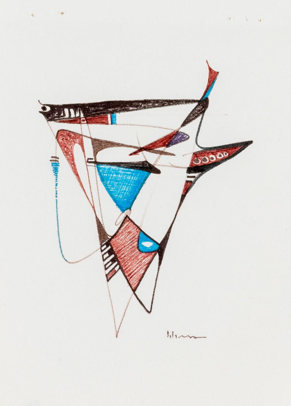 Appraisal: Charles Loloma Hopi - Untitled Drawing Abstract colored ink on