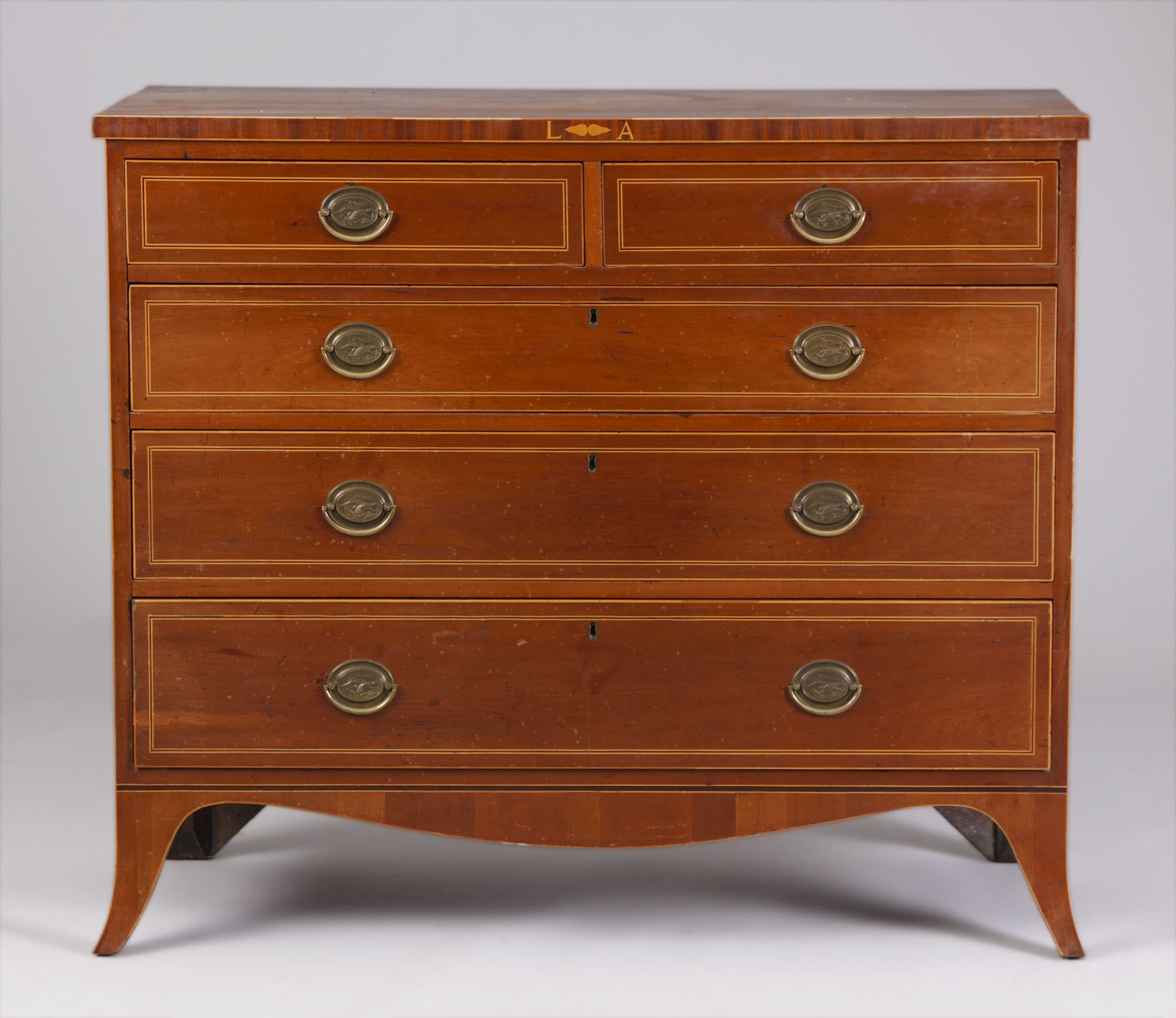 Appraisal: Hepplewhite Cherry Chest Hepplewhite Cherry Chest with French Feet Line