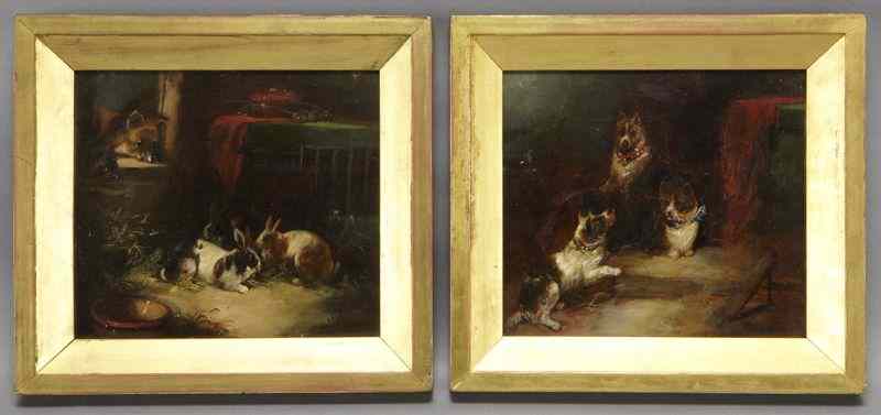 Appraisal: Pr Attributed to George Armfield oil paintingsincluding ''Terriers Resting'' oil