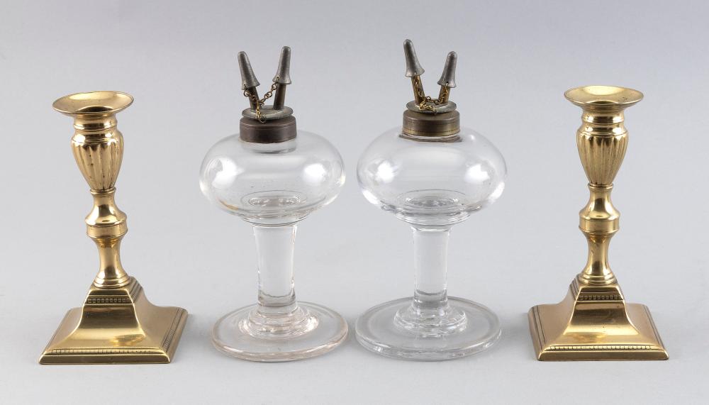 Appraisal: TWO PAIRS OF EARLY LIGHTING DEVICES TH CENTURYTWO PAIRS OF