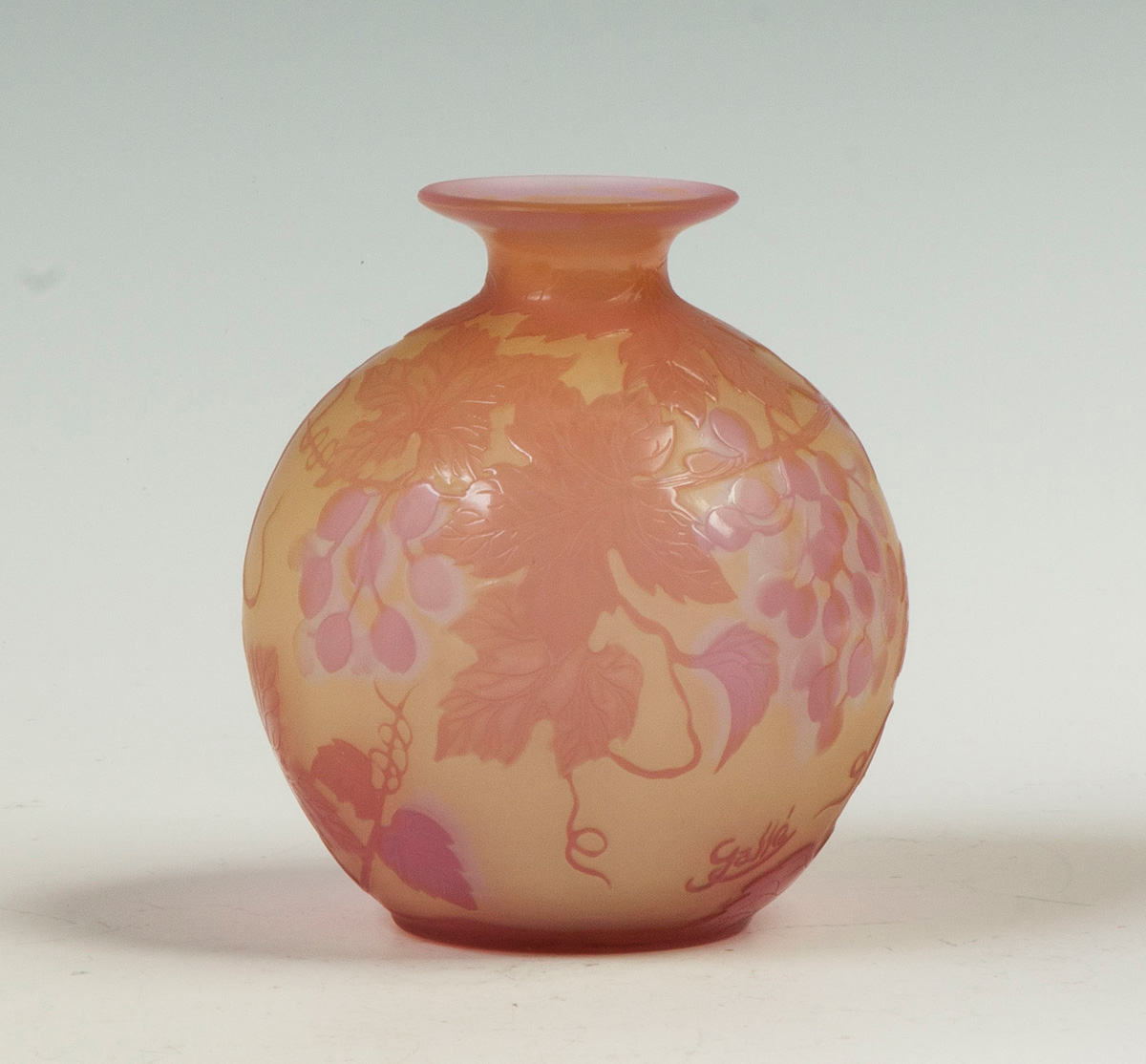 Appraisal: Galle Cameo Vase with Grapes Early th cent Sgn Galle