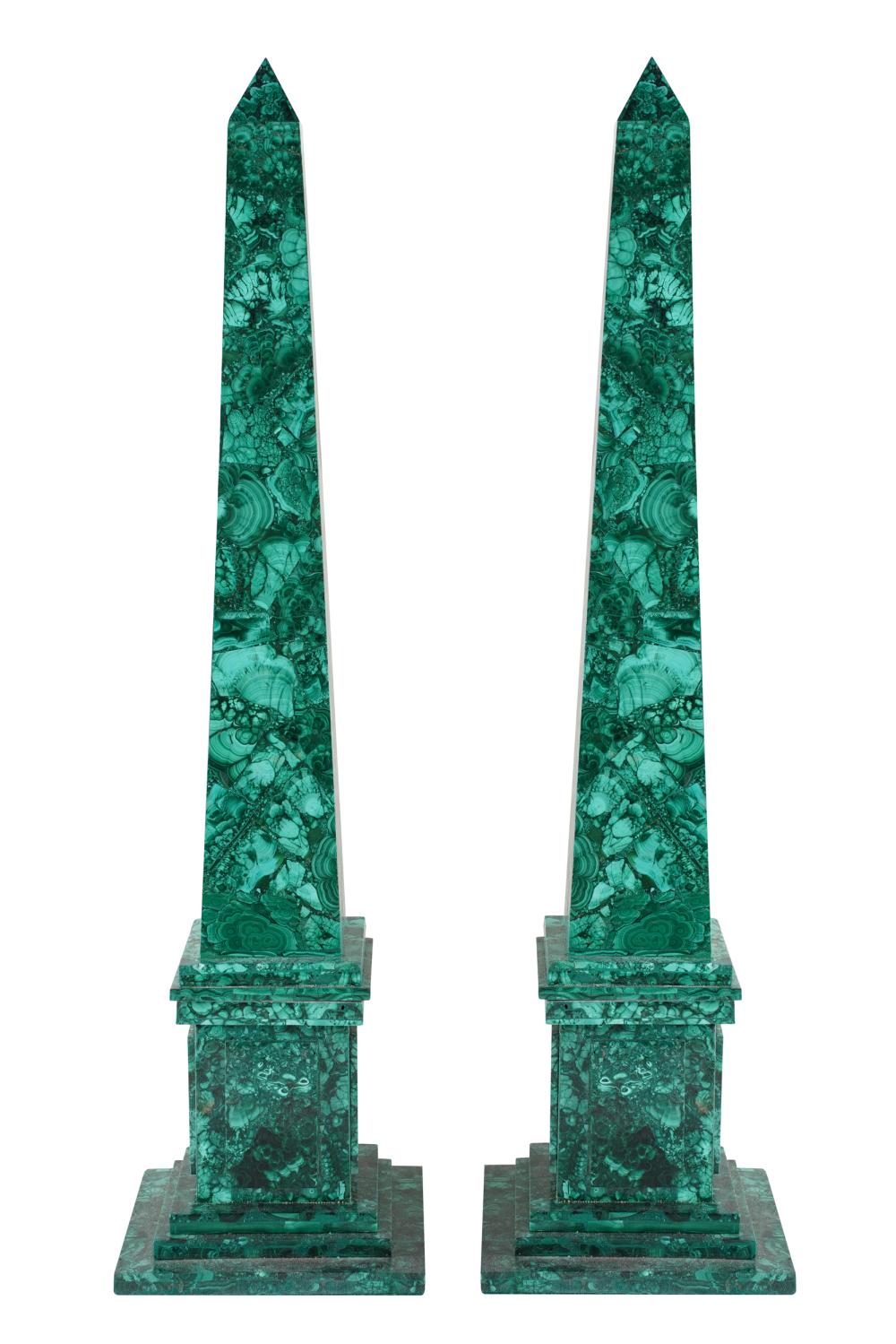 Appraisal: PAIR OF MALACHITE VENEERED OBELISKSmodern inches square inches high Condition