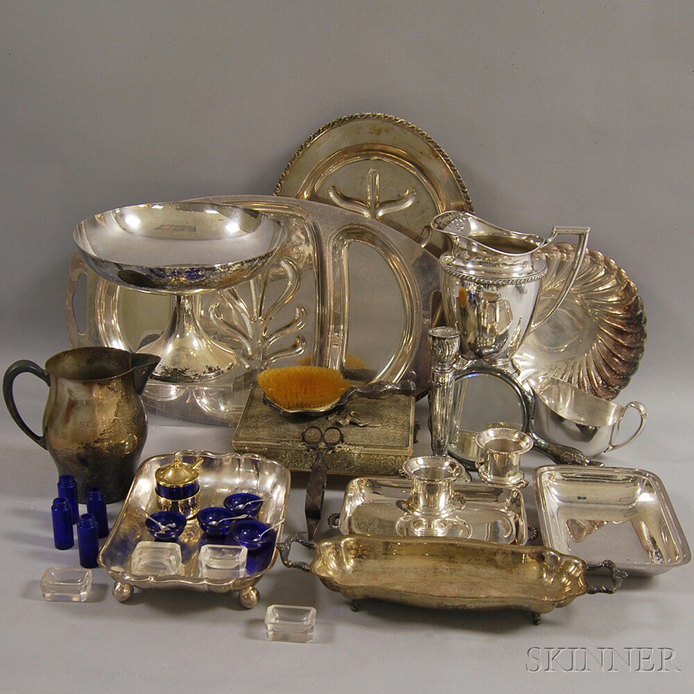 Appraisal: Collection of Silver-plated Tableware including two well-and-tree meat trays a