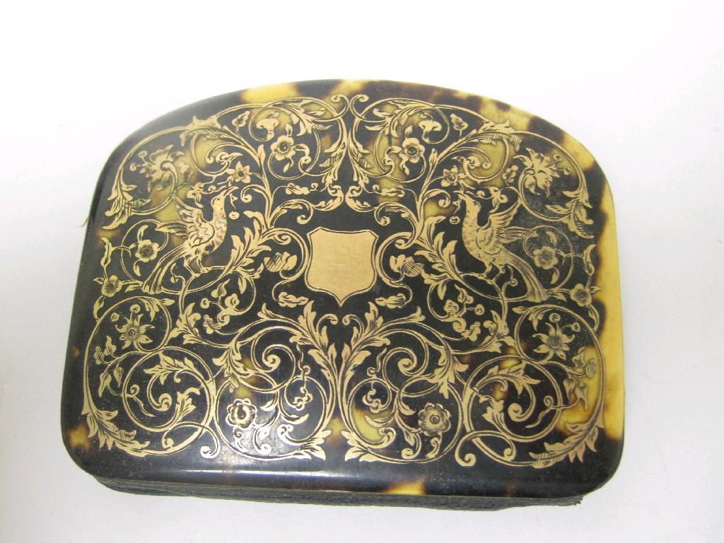 Appraisal: A Victorian tortoiseshell Purse with gilt bird and scroll inlay