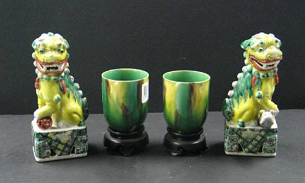 Appraisal: Four famille verte enameled porcelains Including a pair of Chinese