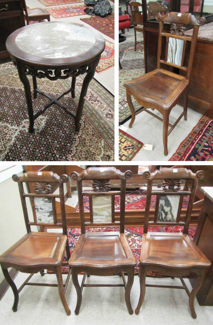 Appraisal: MING STYLE HONGMU TABLE FOUR CHAIRS SET the table having