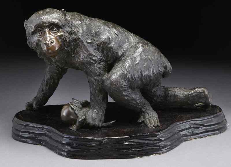 Appraisal: Japanese Meiji bronze Macaque monkey six character stamp on underside